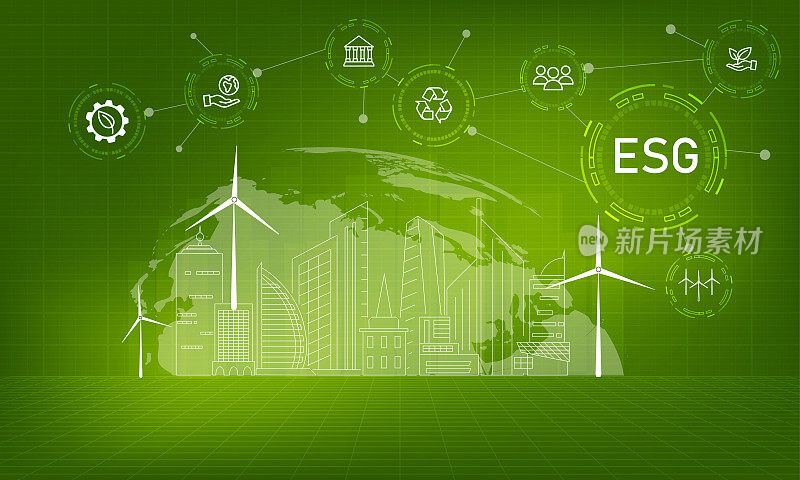 环境、社会和治理(ESG)。可持续经营理念。绿色背景矢量设计。