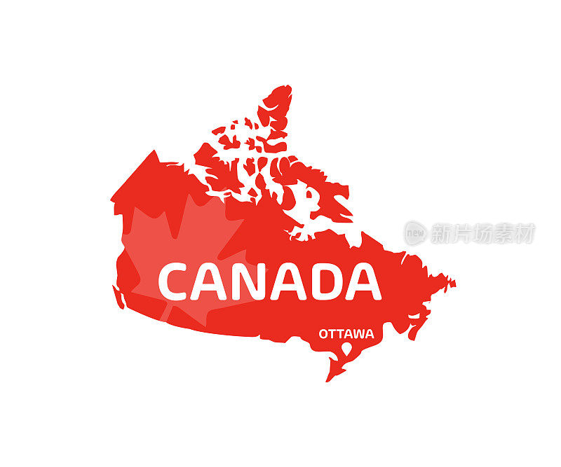 加拿大地图剪影与首都渥太华。高质量的加拿大地图与地区或县的边界世界地图，信息图形元素矢量设计和说明。