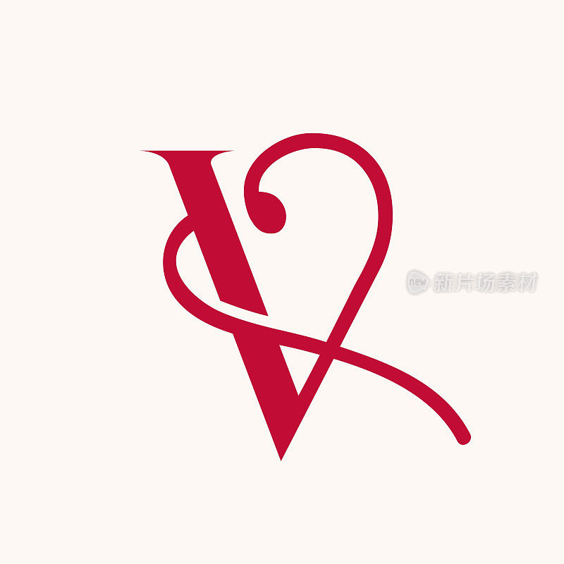 字母V标志。心，爱的概念字母开头。