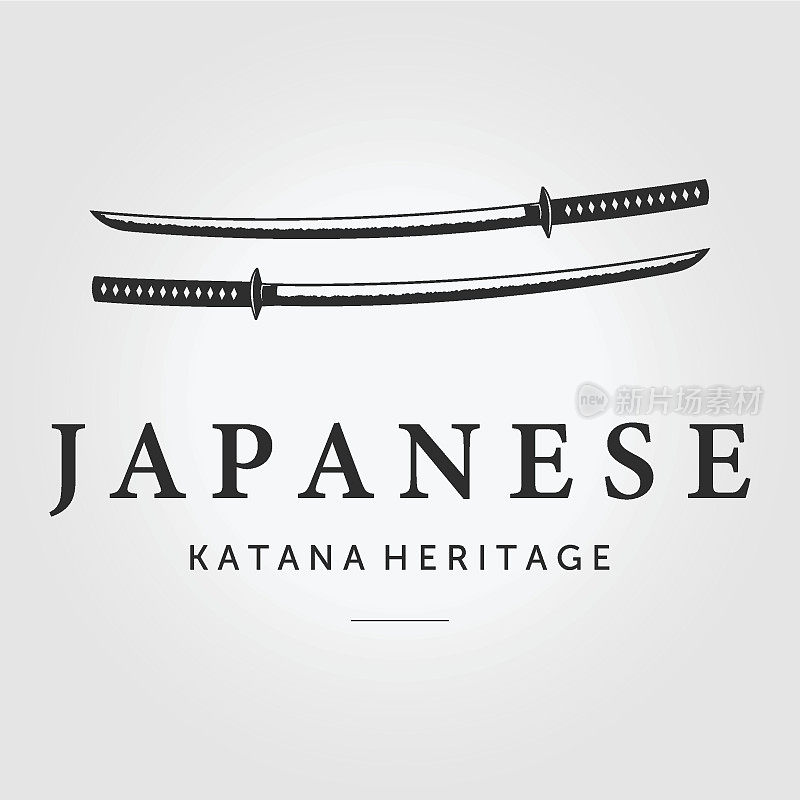极简的武士刀标志武士复古矢量插画设计，日本遗产的概念