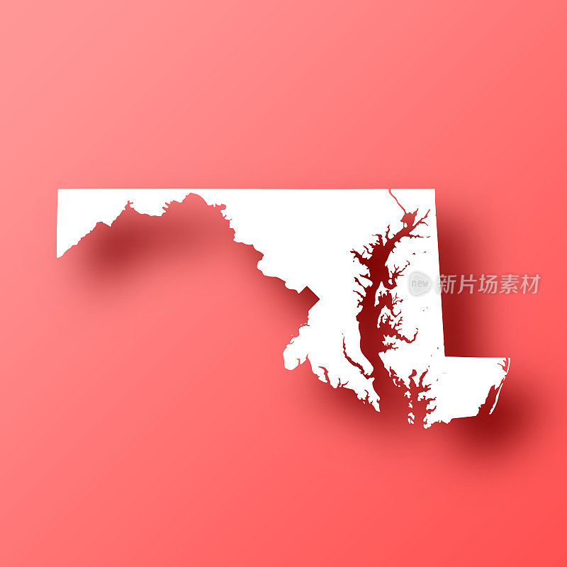 马里兰地图红色背景和阴影
