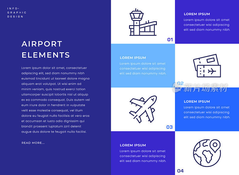 机场元素信息图模板与线图标
