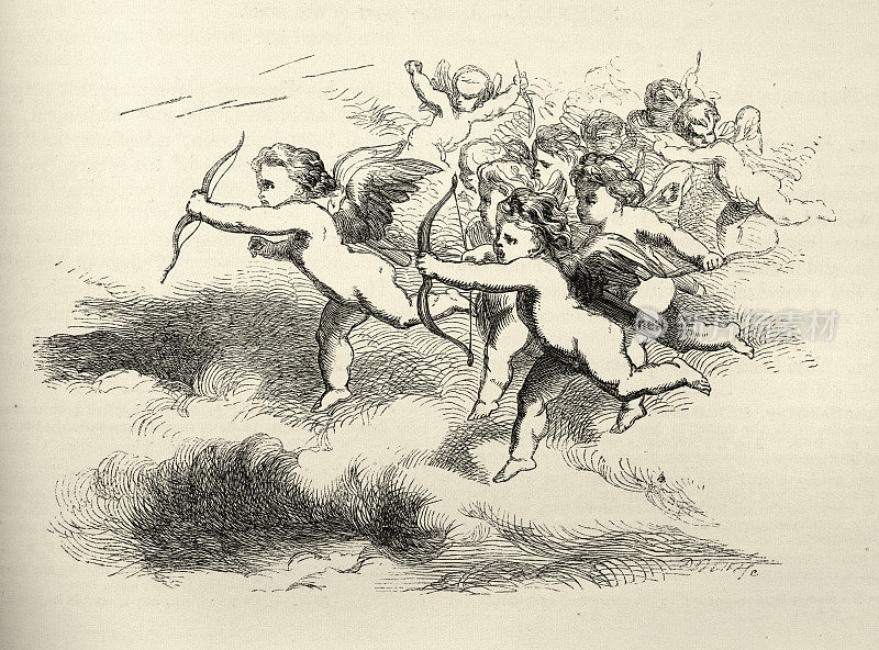 一群拿着弓箭的丘比特,威廉・莎士比亚的喜剧《爱的徒劳》中的场景