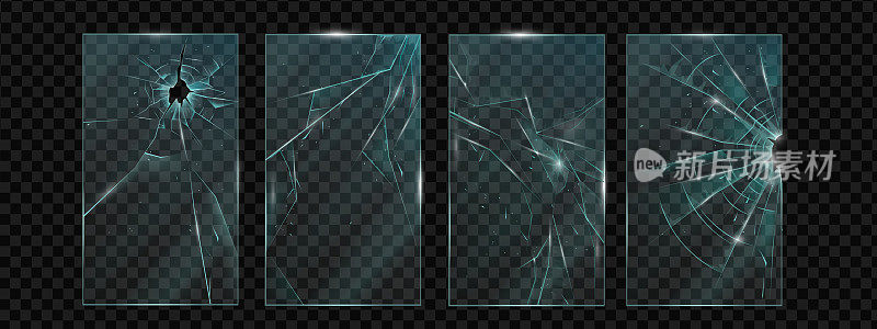 破碎的玻璃，矢量划伤手机屏幕，智能手机破碎的玻璃破碎的纹理效果。
