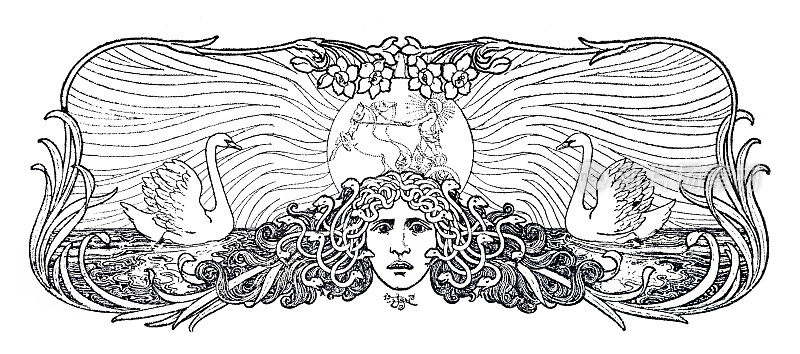美杜莎的头与天鹅和花新艺术1899
