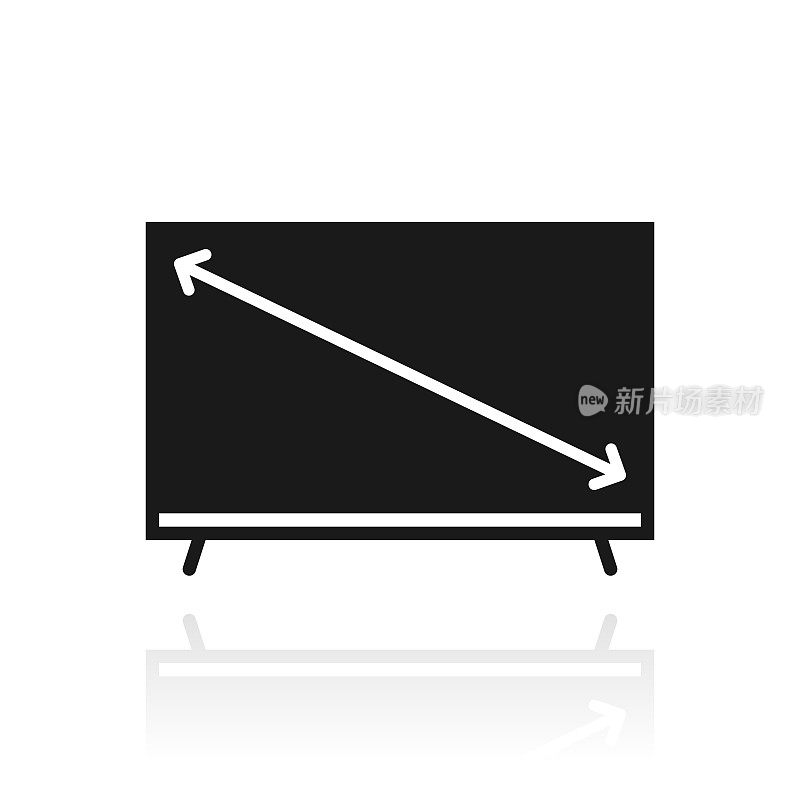电视屏幕尺寸。白色背景上反射的图标