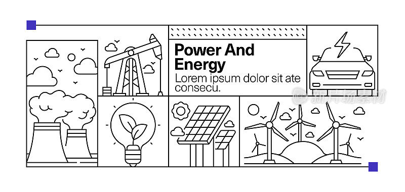 电力和能源线图标集和横幅设计