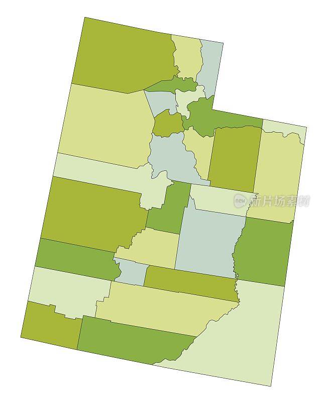高度详细的可编辑的政治地图与分离的层。犹他州。