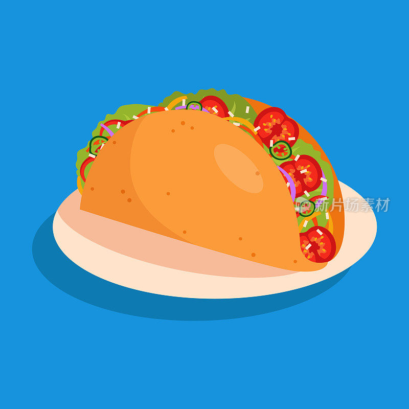 墨西哥玉米卷配肉，西红柿和洋葱。蓝色背景的传统墨西哥食物