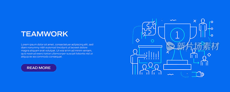 团队合作相关的线条风格横幅设计网页，标题，宣传册，年度报告和书籍封面
