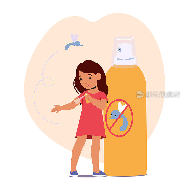 小女孩使用天然成分制成的驱蚊剂，防止蚊虫叮咬