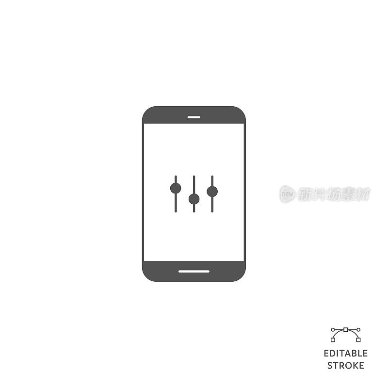 手机设置平线图标与可编辑的笔画。Icon适用于网页设计、移动应用、UI、UX和GUI设计。