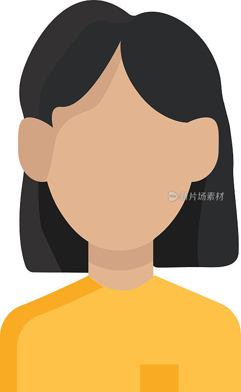 图标彩色女子年轻女孩头像与短发黑色的头发在一个黄色的毛衣无脸