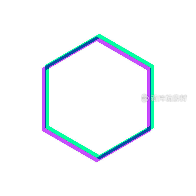 六边形。图标与两种颜色叠加在白色背景上