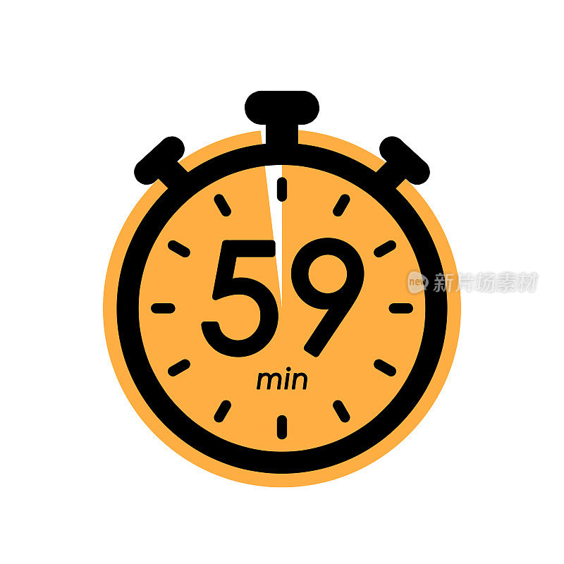 五十九分钟秒表图标，计时器符号，烹饪时间，化妆品或化学应用时间，59分钟等待时间矢量说明