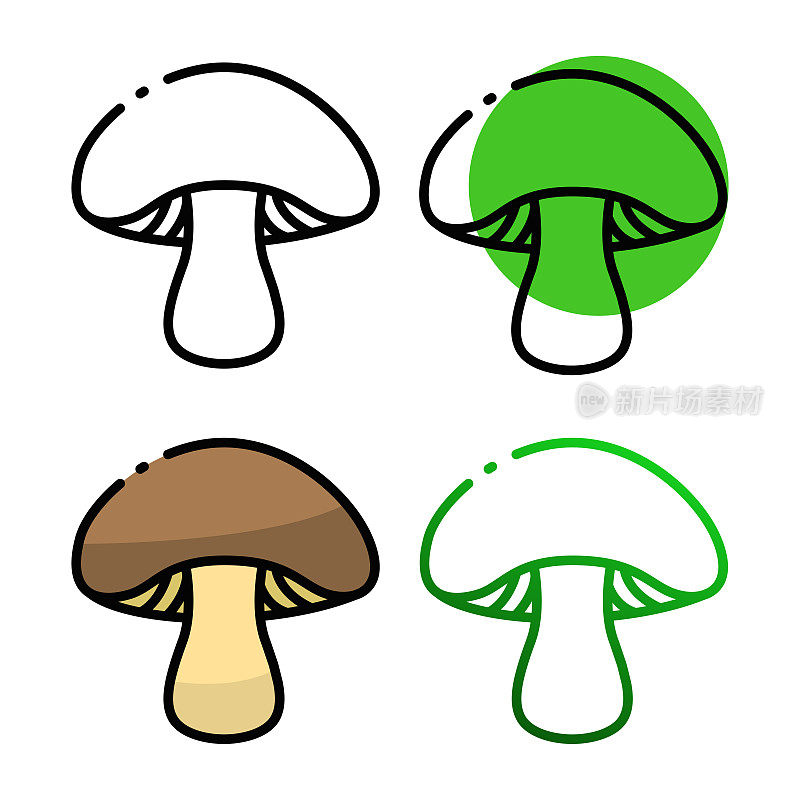 蘑菇图标设计在四个变化的颜色