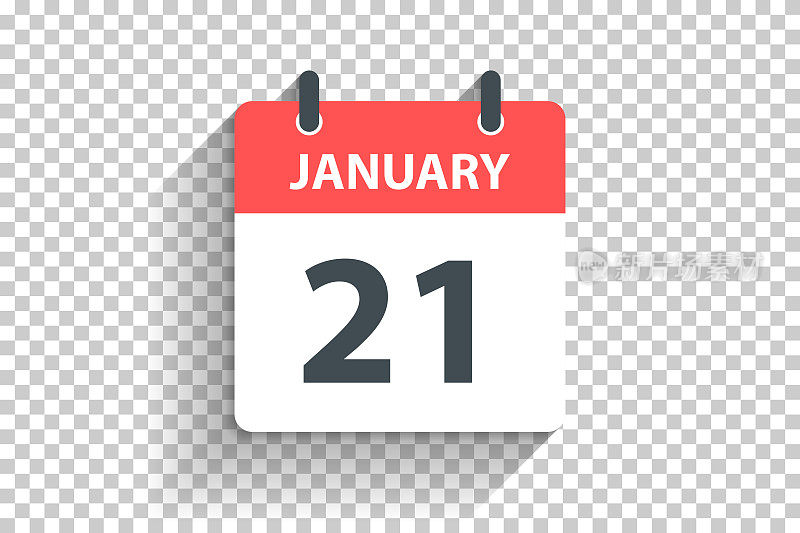 1月21日-每日日历图标在平面设计风格的空白背景