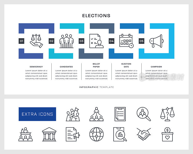 选举信息图模板和线条图标