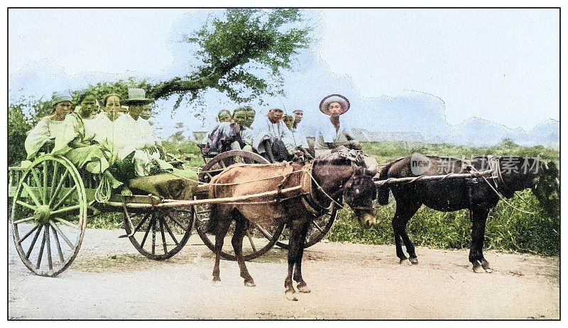 古色古香的黑白照片:菲律宾的小马车或carromatas