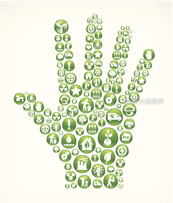 手掌与绿色能源按钮