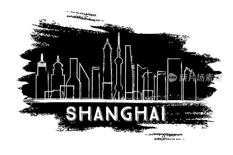 上海天际线轮廓。手绘草图。