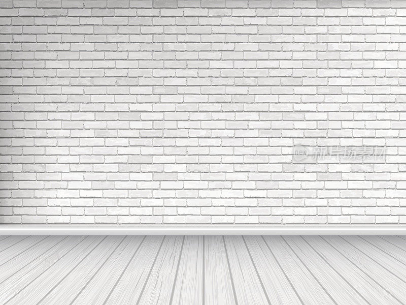 白色砖墙和木地板背景