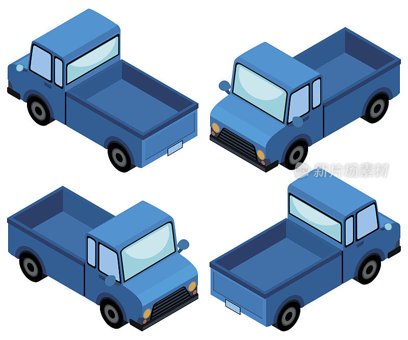 四个不同角度的蓝色卡车