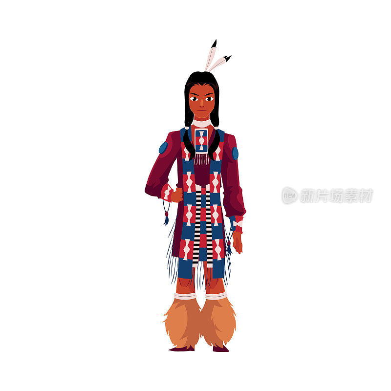 身穿传统民族服装、部落衬衫的美国印第安土著男子