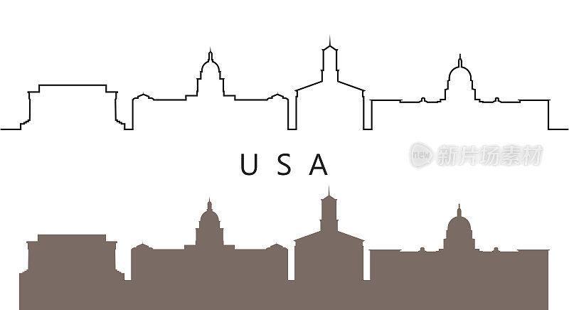 美利坚合众国的标志。白色背景上孤立的美国建筑