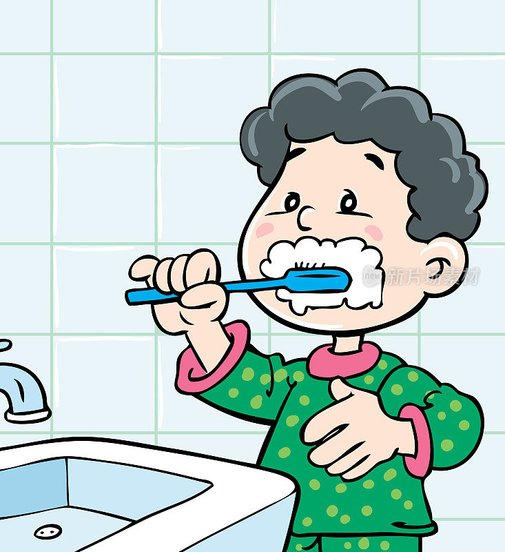 小男孩在刷牙，小男孩在浴室刷牙