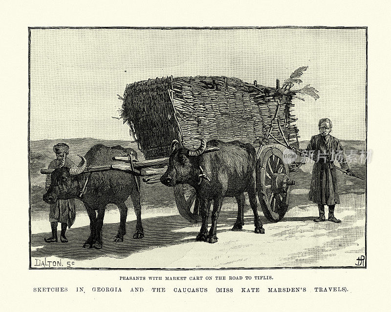 19世纪90年代，农民们推着市场手推车走在通往格鲁吉亚蒂弗里斯的路上
