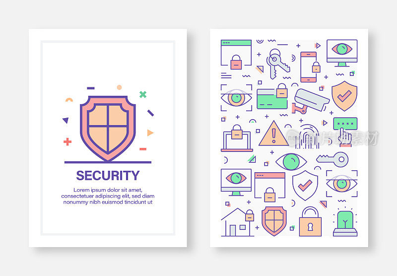 安全概念线风格封面设计的年度报告，传单，小册子。