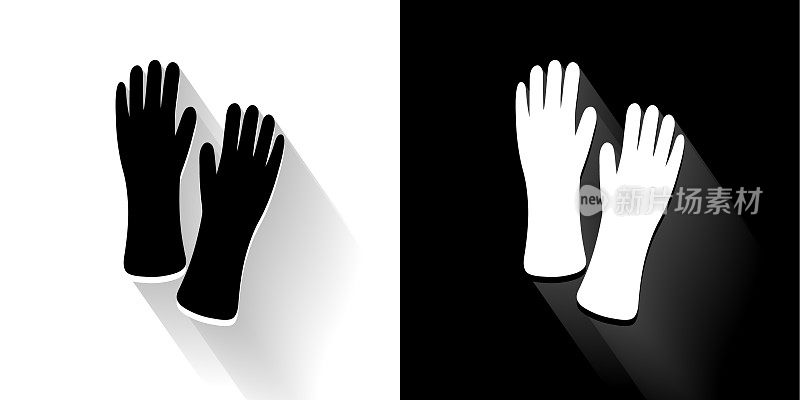 手套黑色和白色长阴影图标