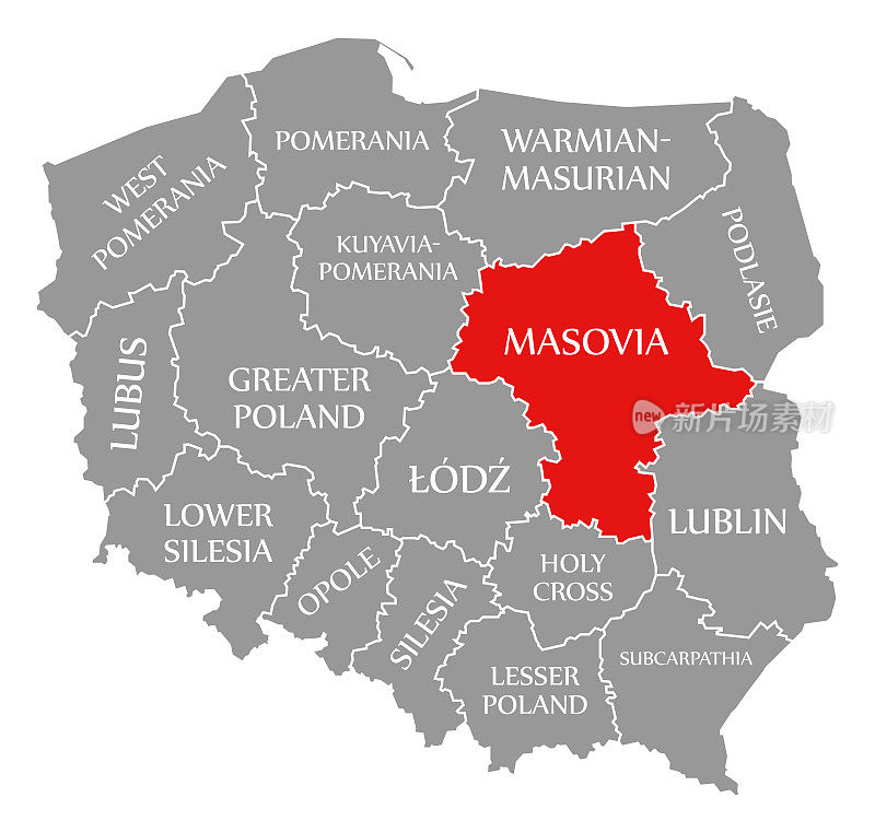 波兰地图上红色的马索维亚