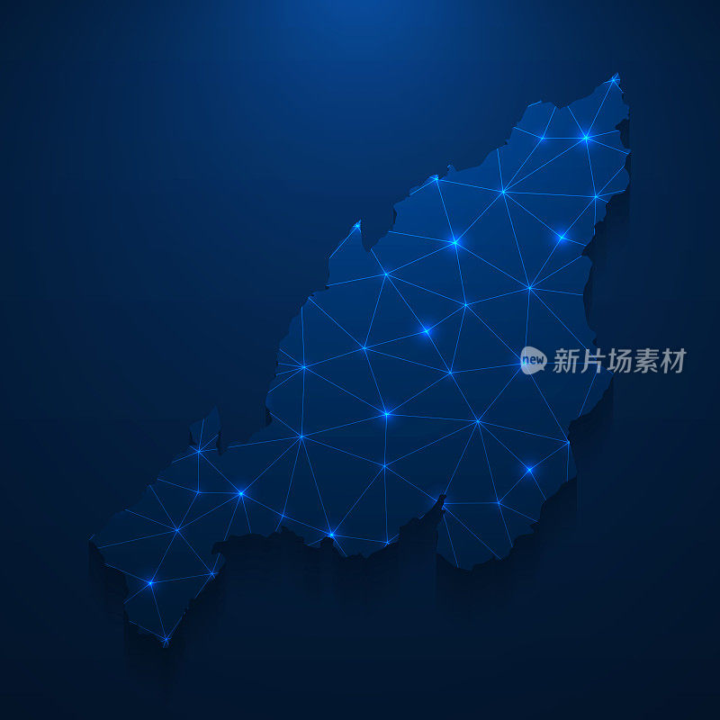 那加兰邦地图网络-明亮的网格在深蓝色的背景