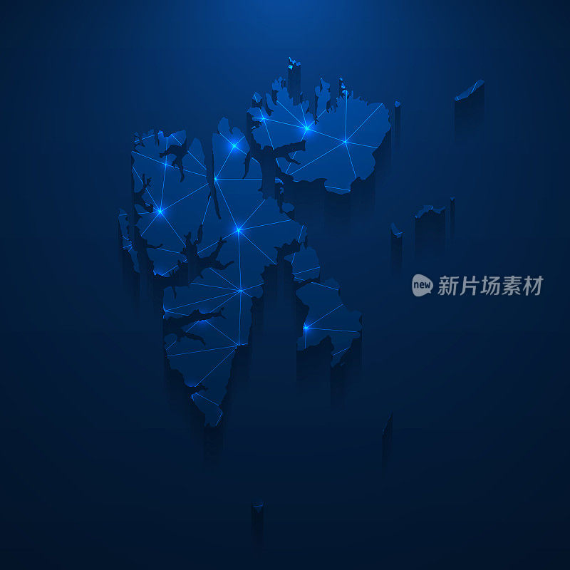 斯瓦尔巴特群岛地图网络-明亮的网格在深蓝色的背景