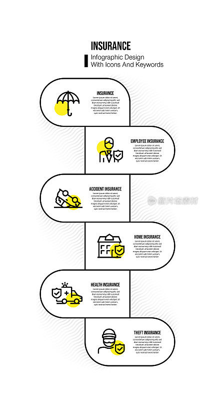 信息图表设计模板与保险关键字和图标