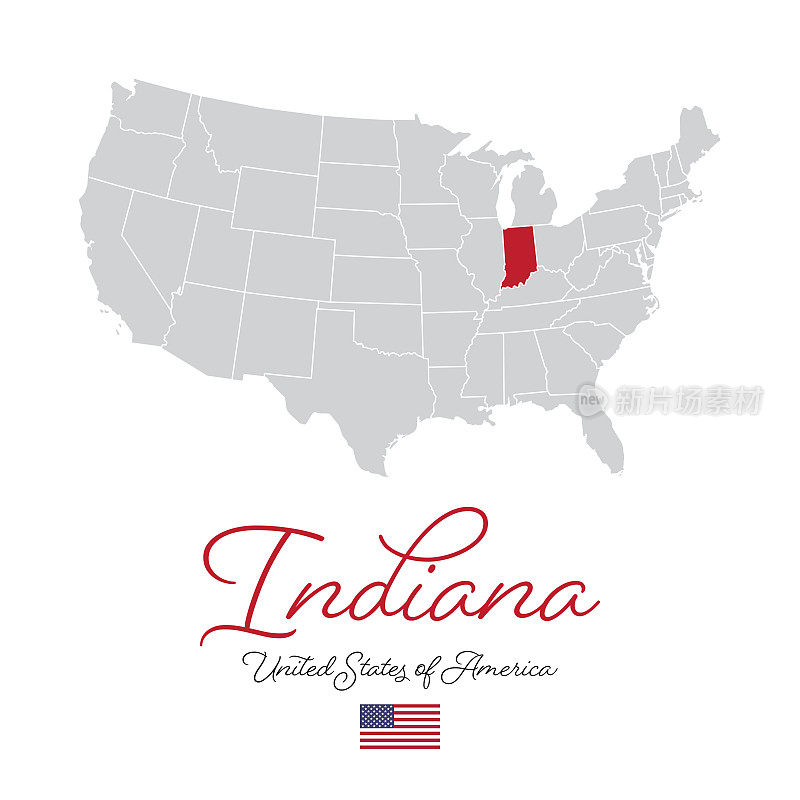 印第安纳州在美国矢量地图插图
