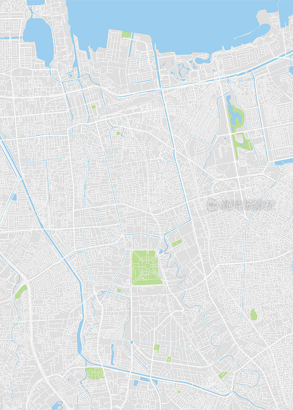 雅加达城市地图，彩色详细平面图，矢量图