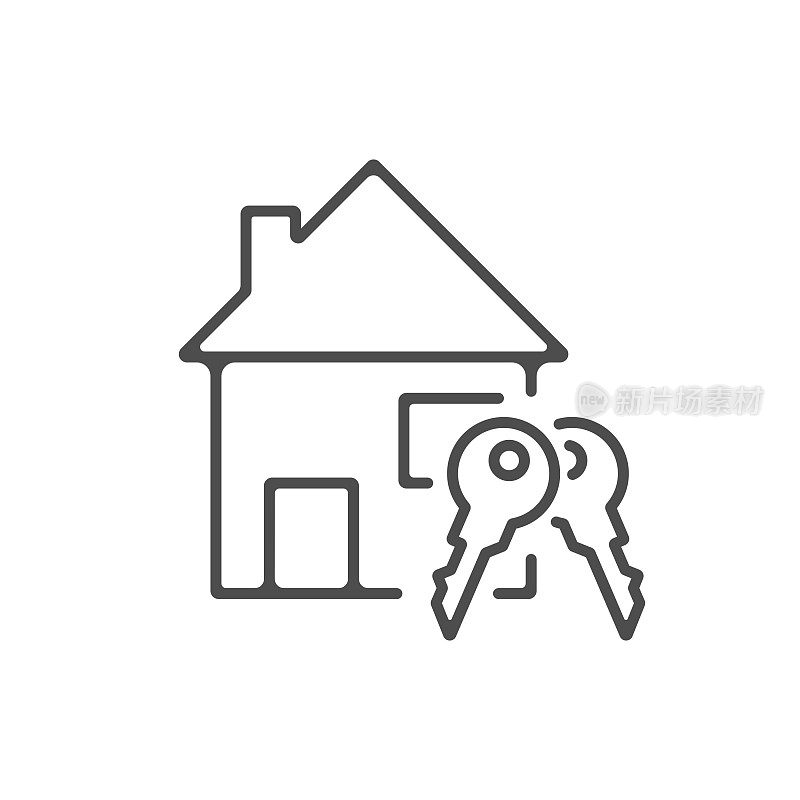 房地产线图标矢量设计。出售房子和钥匙图标。