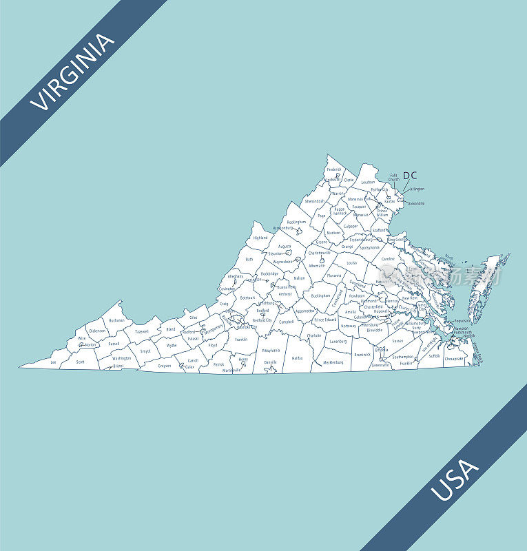 弗吉尼亚州的县地图