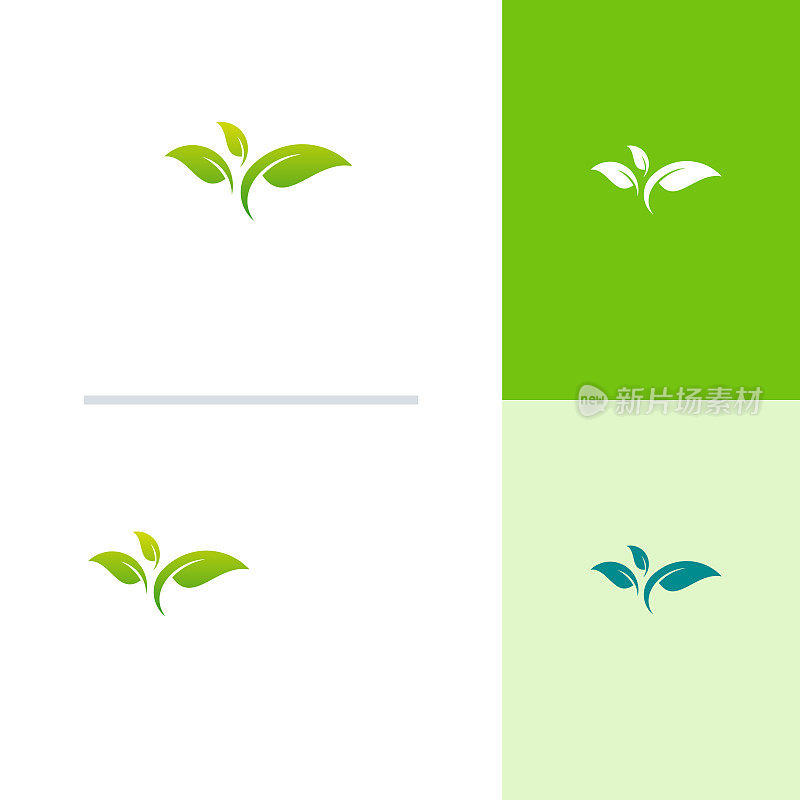 叶子创意概念符号设计模板，抽象绿叶符号图标矢量设计。景观设计是园林、植物、自然和生态的矢量符号