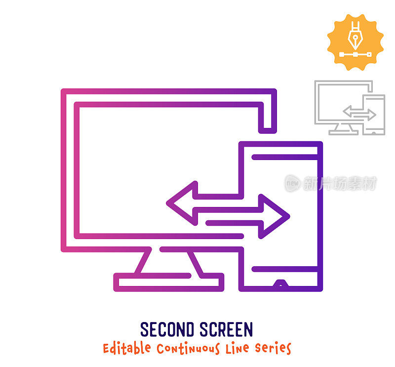 第二屏幕连续线条可编辑的描边图标