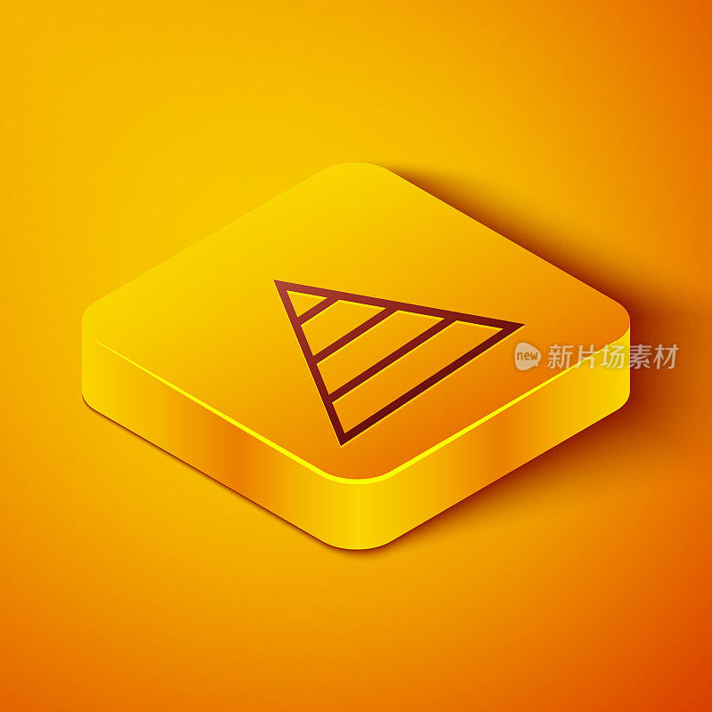 等距线业务金字塔图信息图图标孤立在橙色背景。金字塔阶段图形元素。黄色正方形按钮。矢量图