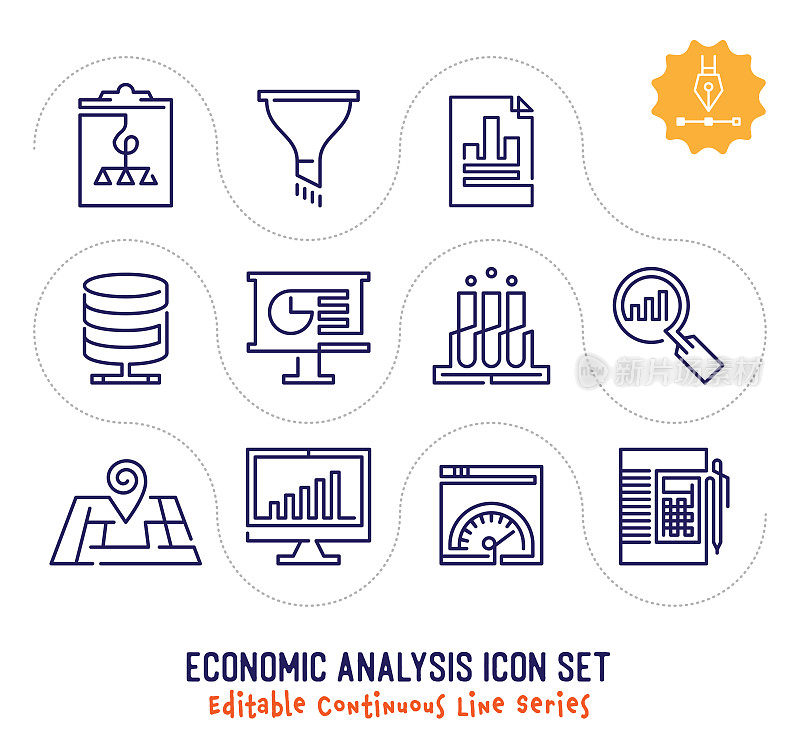 经济分析可编辑的连续线图标包