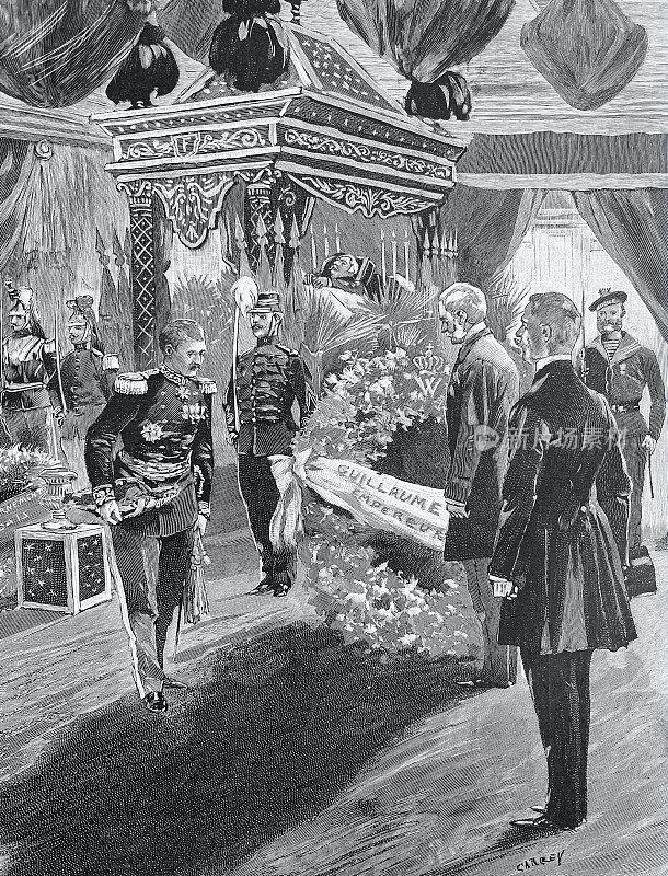法国总统费利克斯・福尔的葬礼，为德国皇帝威廉二世敬献花圈