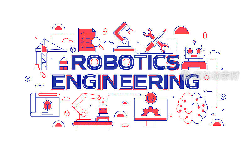 机器人工程相关的现代线条风格矢量插图