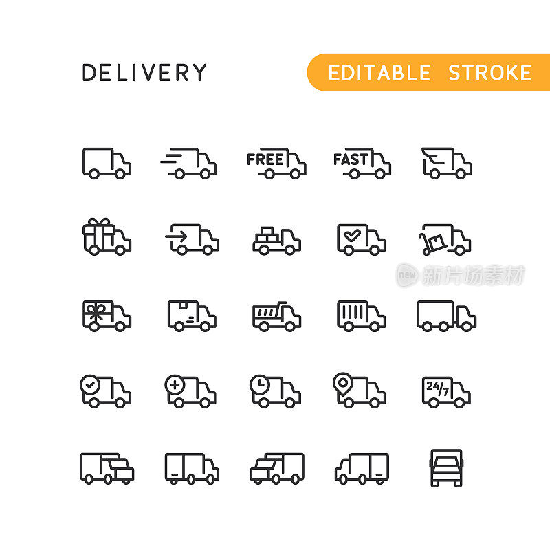 送货卡车线路图标可编辑的笔触