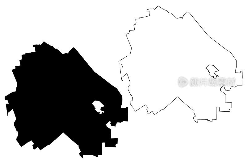 康科德市，加利福尼亚州(美国城市，美利坚合众国，美国城市)地图矢量插图，潦草草图康科德市地图