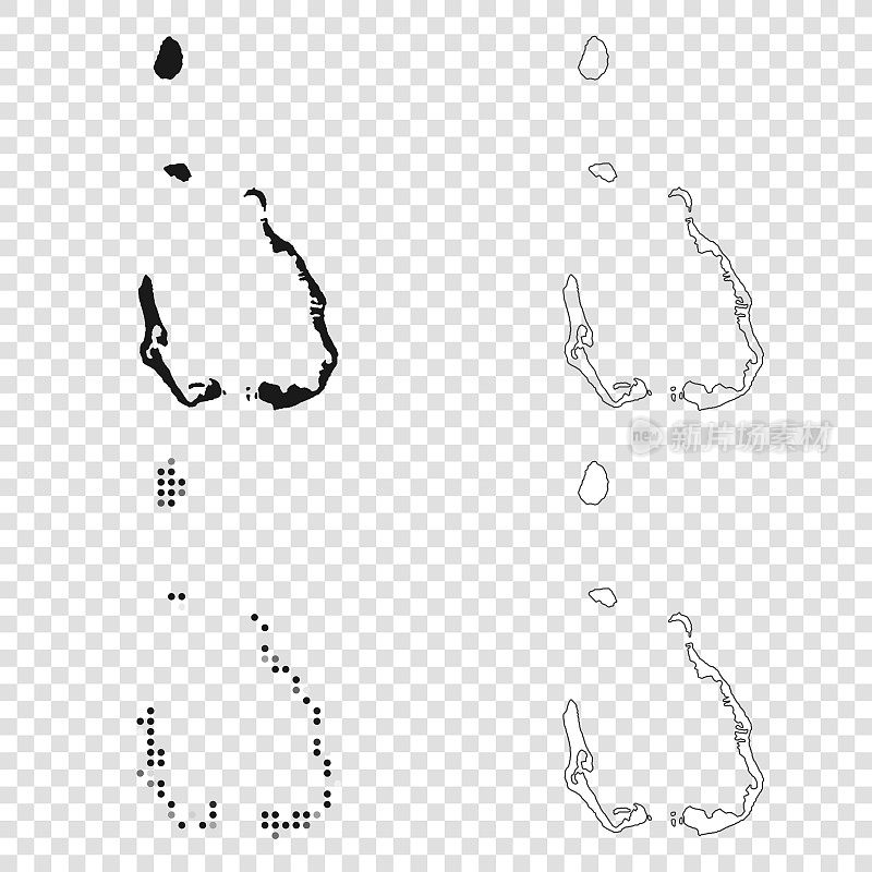 科科斯群岛地图设计-黑色，轮廓，马赛克和白色